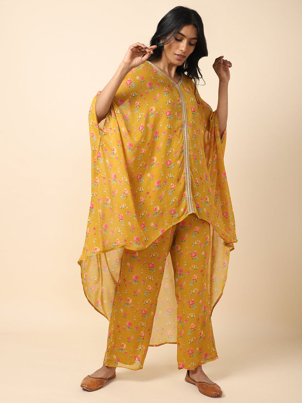 House of Dhara NX Women’s Coord Set – Yellow Floral Printed Set - 22341
