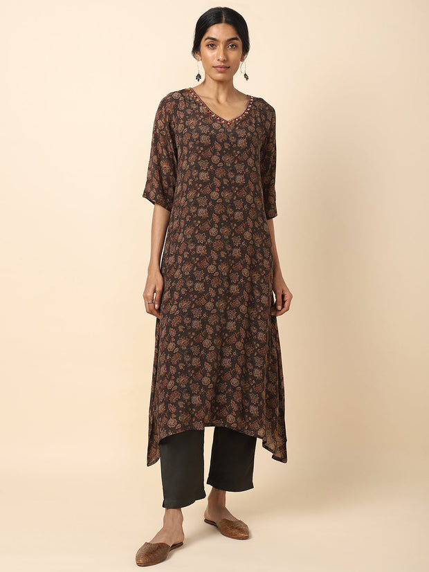 Black Crepe Kurta Set for Women by House of Dhara - 22355