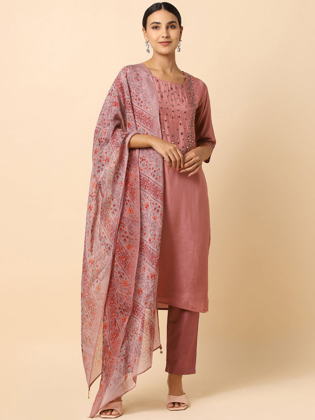 Mauve Linen Satin Salwar Set - 23603