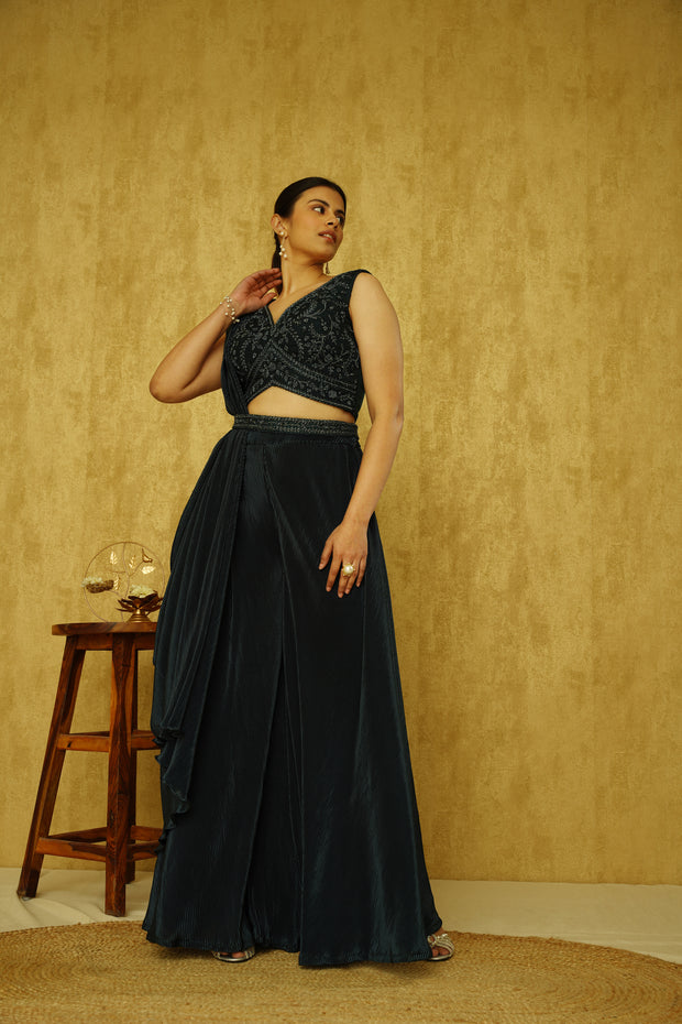 Plus Size Dark Navy Blue Designer Saree Gown BP0446