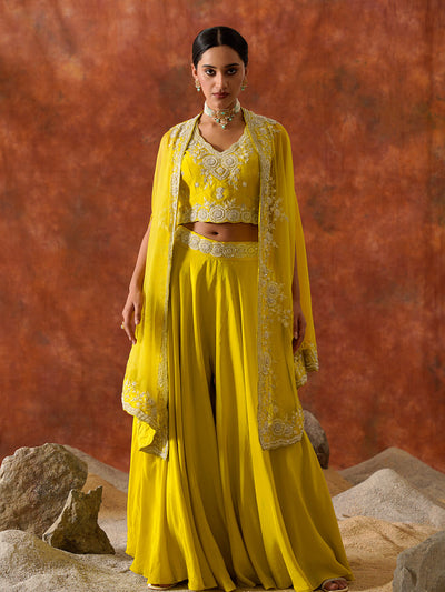 Lime Yellow Three-piece Cape Set - 26951