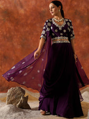 Violet Draped Three-Piece Cape Set - 26998