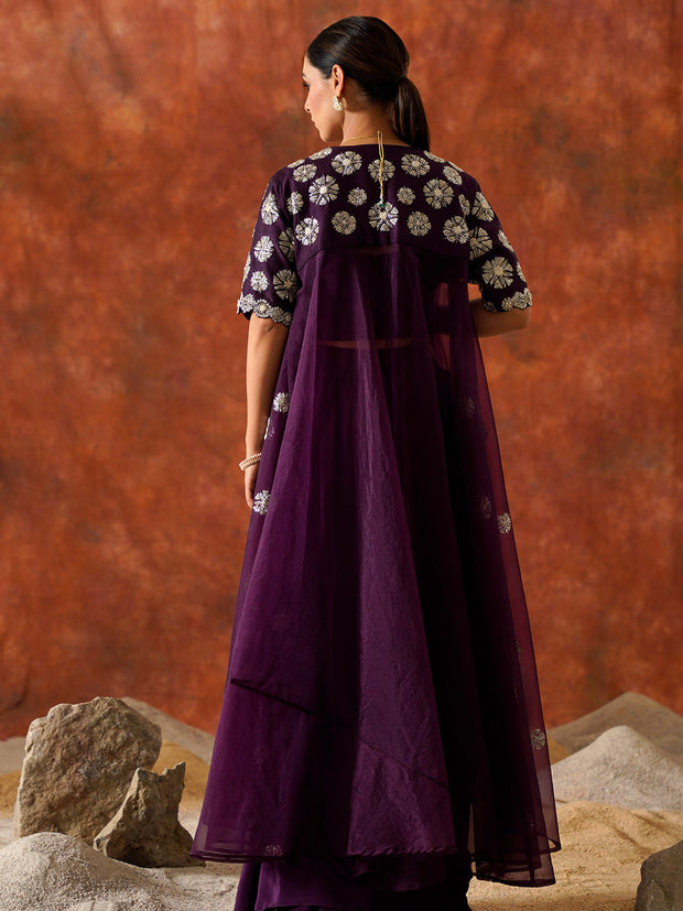 Violet Draped Three-Piece Cape Set - 26998