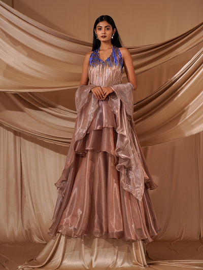 Sleeveless Shimmer A-line Gown with Stole - 27432
