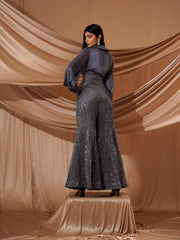 Metallic Crop top and Sharara Pants - 27487