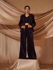 Shimmering Crop Top and Pant Set with a Blazer - 27839