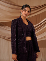 Shimmering Crop Top and Pant Set with a Blazer - 27839