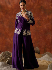 Russian Purple Embroidered Blazer Set - 27875