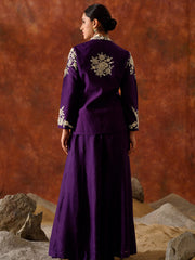 Russian Purple Embroidered Blazer Set - 27875