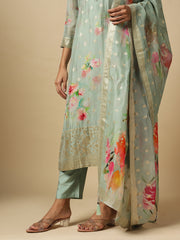 Round-neck Kurta, Pants, and Dupatta Set - 28717