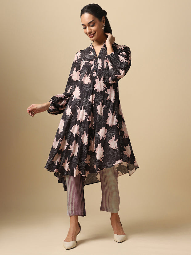 Floral Print A-line Kurta and Pants - 28793