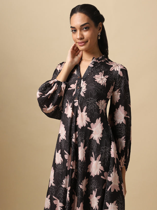 Floral Print A-line Kurta and Pants - 28793