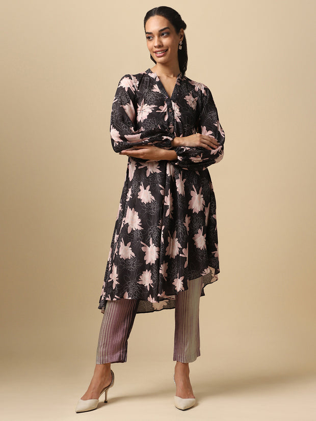 Floral Print A-line Kurta and Pants - 28793