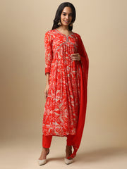 Floral Printed Alia-cut Suit Set - 28812