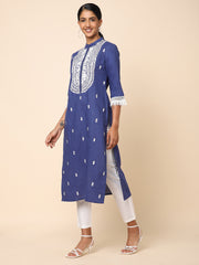 Blue and white embroidered Linen Kurta set DS-19