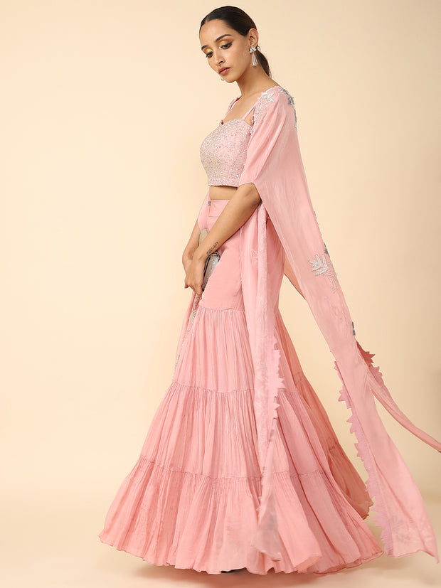 Pink Sharara suit set with Hand-embroidered Jacket