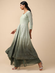 Green Shaded Lucknowi-work dress