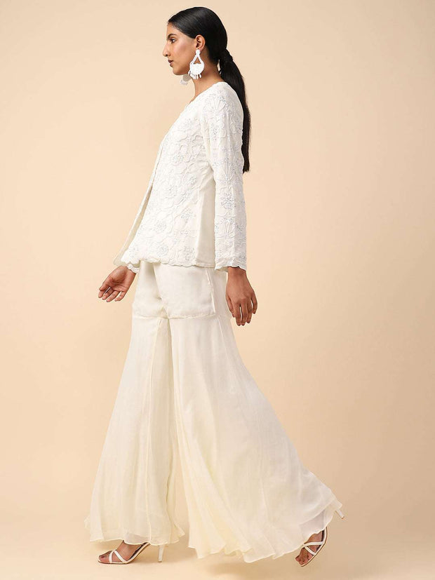 White Chiffon Sharara Set Design by GOPI VAID at Pernia's Pop Up Shop 2024