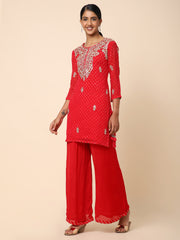 Red Georgette Bandhani Sharara Set