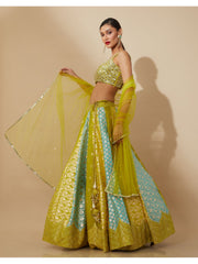 Green and Blue Banarasi Brocade Lehenga Choli