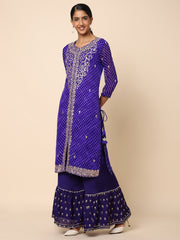 Purple Georgette Bandhani embroidered Sharara
