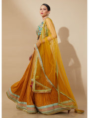 Mustard and Blue embroidered Ghagra choli