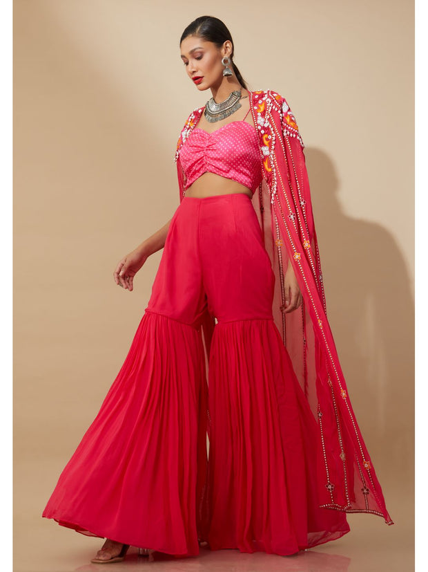 Pink Georgette Sharara suit with matching Jacket