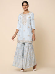 Grey Silk & Georgette Embroidered Sharara