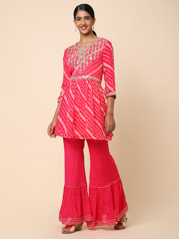 Pink Georgette Lehariya Sharara Set