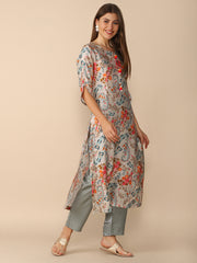 White Silk Paisley and Floral print Kurta DS-8041
