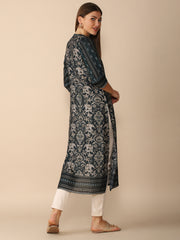 Green Cotton Silk Kurta with Elephants and floral prints DS-174