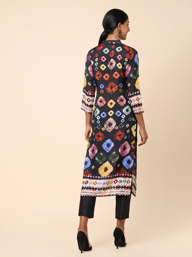 Black Printed Satin Kurta set DS-612