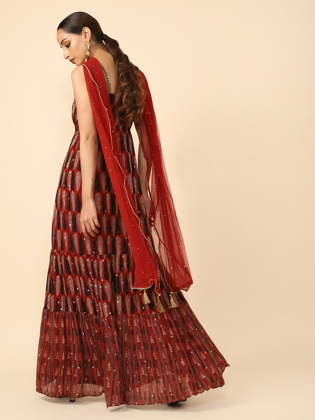 Brown Printed chiffon Gown DS-20224