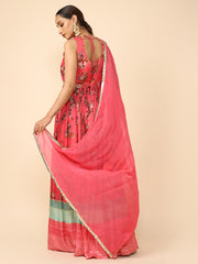 Pink Floral-prints chiffon Gown Ds-5315