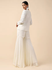 White Chiffon Hand-embroidered Sharara Suit set