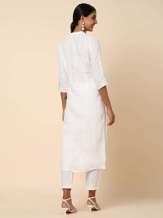 Buy White Pure Linen Embroidered Kurti  Buy Women Kurti in India   Colorauction
