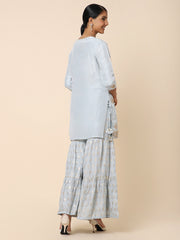 Grey Silk & Georgette Embroidered Sharara