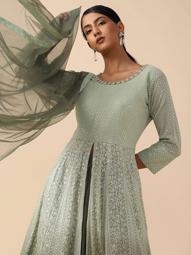 Green Shaded Lucknowi-work dress