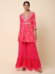 Pink Georgette Lehariya Sharara Set