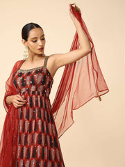 Brown Printed chiffon Gown DS-20224