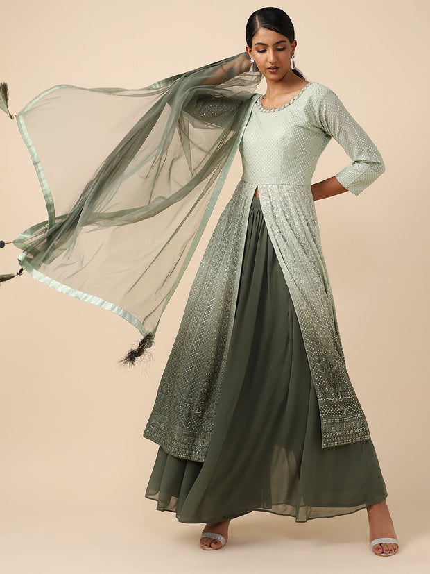 Green Shaded Lucknowi-work dress