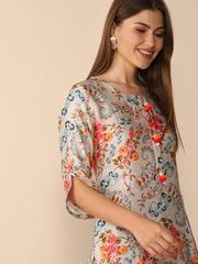White Silk Paisley and Floral print Kurta DS-8041