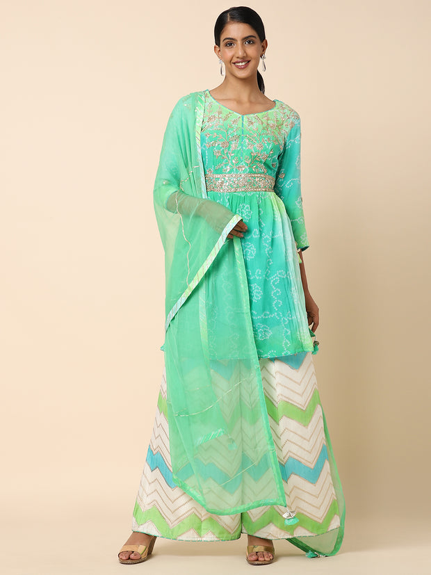 Green Georgette Bandhini embroidered Palazzo Set